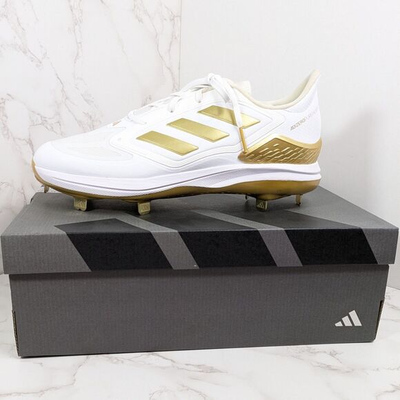 adidas Women's adizero PureHustle 3 Elite Metal Softball Cleats White/Gold 13 - Picture 2 of 12